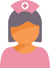 This vector illustration features a female nurse wearing pink scrubs and a traditional nurse's cap, conveying a sense of professionalism and care