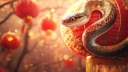 Fototapeta premium A Snake Wrapped Around a Chinese Lantern