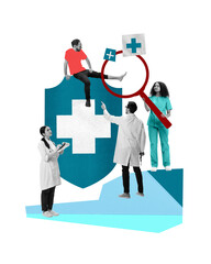 Team of medical professionals analyzing patient health data, ensuring comprehensive insurance...