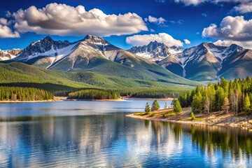 Fototapeta premium Mountain landscape with lake view from a low angle