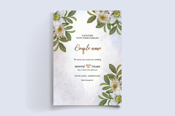 WEDDING INVITATION FRAME WITH FLOWER DECORATIONS WITH FRESH LEAVES 