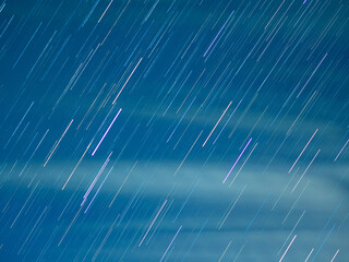Beautiful star trail image during the night of the Geminids meteor shower in the Winter.