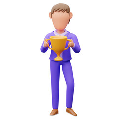 Businessman Holding Trophy 3d illustration