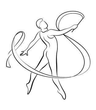rhythmic gymnast dancing with ribbon outline clip art preview