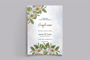 WEDDING INVITATION FRAME WITH FLOWER DECORATIONS WITH FRESH LEAVES 