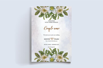 WEDDING INVITATION FRAME WITH FLOWER DECORATIONS WITH FRESH LEAVES 