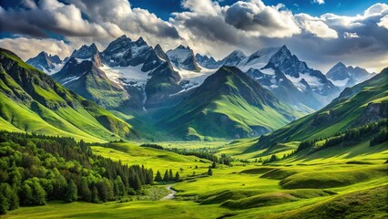 Mountain range with green valley