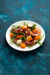 Autumn salad with Jamon blue cheese and figs  roasted butternut pumpkin rocket healthy food