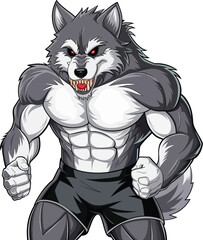 Fototapeta premium A angry wolf sharp teeth chest bodybuilder monster beast mascot logo vector illustration