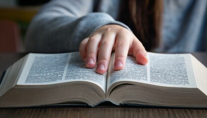 Fototapeta premium A teenage hand resting on the Bible's pages