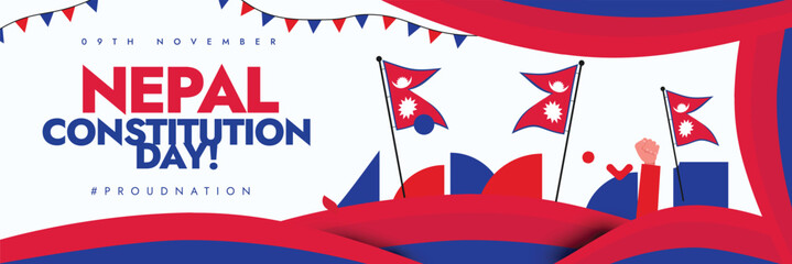 Nepal Constitution Day. 9th November Nepal constitution day celebration cover banner with its flags, abstract art element in flag colour. The day recalls the adoption of the 2015 constitution of Nepal