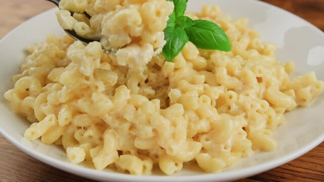 Eating with tablespoon creamy mac and cheese
