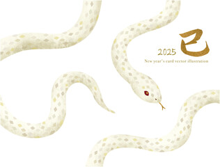 年賀状に使えるかわいい白ヘビのイラスト