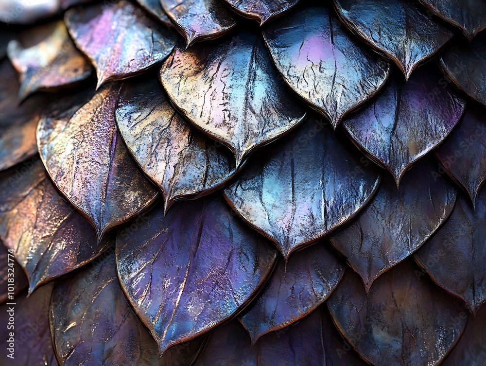 Poster Abstract metallic scales pattern with iridescent sheen.