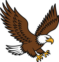 Cartoon bald eagle flying flapping wings vector