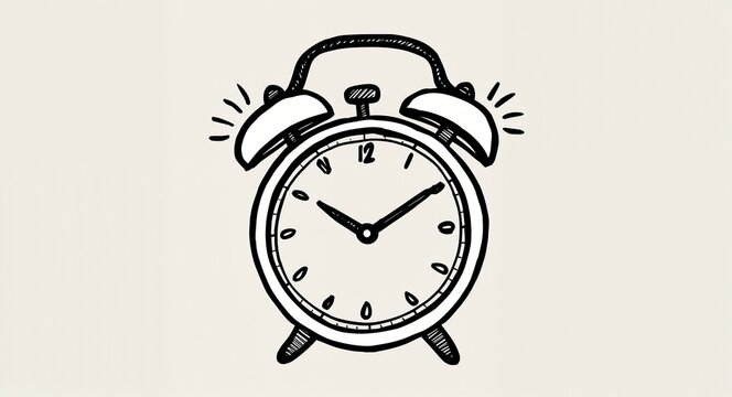 recommend clip art: Hand drawing clipart of a clock with alarm bell ringing on plain white background
