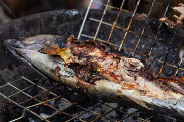 Tuna sea fish grilled on fire