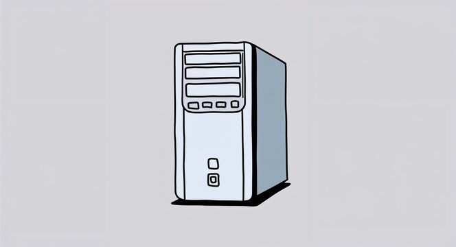 Hand drawing clipart of a desktop computer tower on plain white background