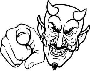 Devil Satan Mascot Cartoon Character Pointing