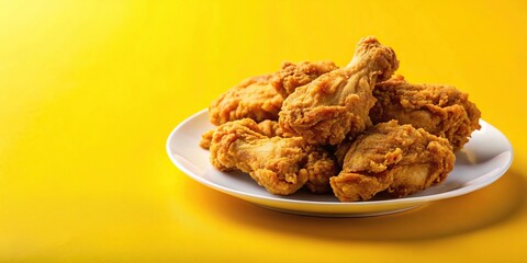 Obraz premium Fried chicken on a plate with a yellow background