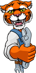 Tiger Plumber Or Mechanic Holding Spanner