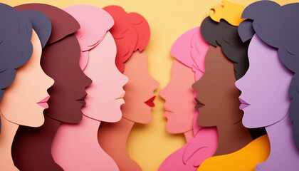 Diverse Women Silhouettes in Paper Cut Art Style