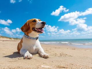 basset hound on the beach 