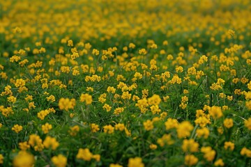 Obraz premium Seemingly endless field of yellow mustard plants in bloom. digital ai art