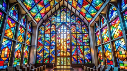 Multicolored abstract stained glass pattern in a church