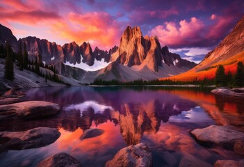 majestic mountain landscapes bathed soft sunset glow vibrant colors serene atmosphere, scenery, nature, light, sky, clouds, rock, view, horizon, ridge