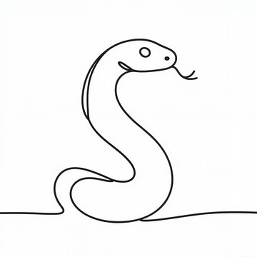 recommend clip art: A minimalistic line art illustration of a snake with a curled body in black and white