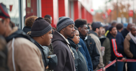 Line of People Awaiting Entry with Winter Wear
