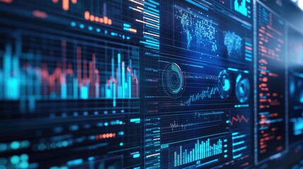 Fototapeta premium Complex data sets visualized on a virtual screen using advanced big data technology.