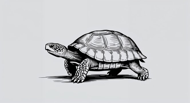 Hand drawing clipart of a turtle walking slow on plain white background