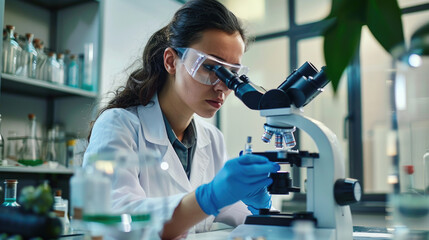 A woman scientist, focused and determined, is about to make a groundbreaking discovery.