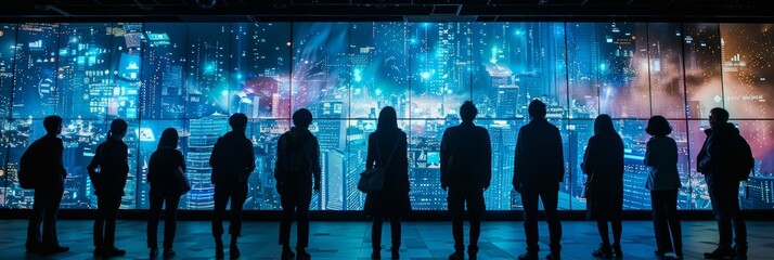 Scientists Silhouetted Against Starry Window View