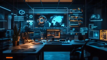Obraz premium 63. A futuristic workspace equipped with VR tools for virtual assistants