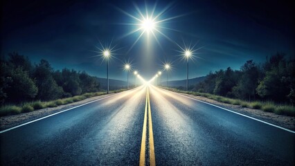 mysterious night road illuminated by headlights