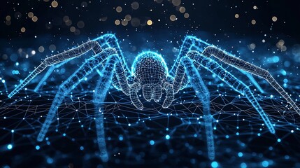 A digitally rendered spider sculpted from blue geometric patterns, showcasing the fusion of creativity and technology in a mesmerizing digital artwork.