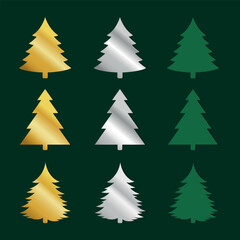 Obraz premium Christmas tree set with gold, silver texture, green color