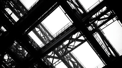 Fototapeta premium Industrial Geometry : Black and White Modern Structures and Pipes