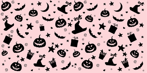 Halloween seamless background with bats and pumpkin. Good for textile fabric design, wrapping paper, website wallpapers, textile, wallpaper and apparel. vector illustration