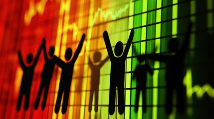 Stock market trading graph depicting stick figures, representing finance and economy concepts