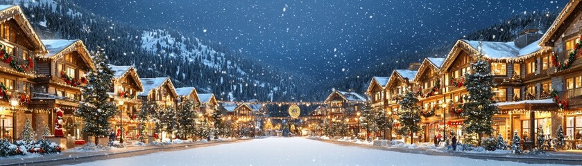 Obraz premium Cozy Snowy Lodge at Christmas Night
