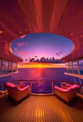 Fototapeta premium stunning luxury cruise ship deck vibrant sunset sky creating captivating visual scene, ocean, horizon, travel, adventure, relaxation, scenery, landscape