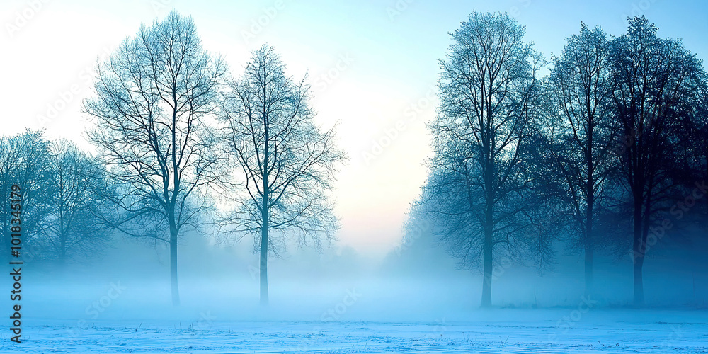 Poster a foggy winter day with trees in the background