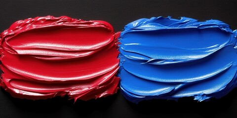 Vibrant Red and Blue Paint Swirls on a Dark Background