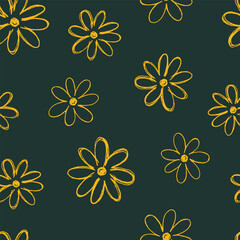 Obraz premium HAND DRAWN DOODLE DAISY FLORAL ALL OVER PRINT SEAMLESS PATTERN VECTOR ILLUSTRATION