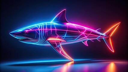 futuristic neon shark art with glowing effects Depth of Field