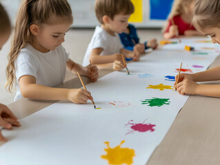 Group of children doing an art project with their teacher